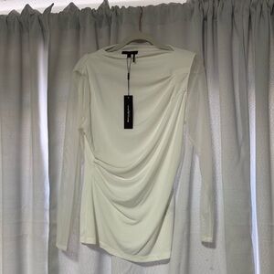 NWT Donna Karan White Long Sleeve Drape Top Size L